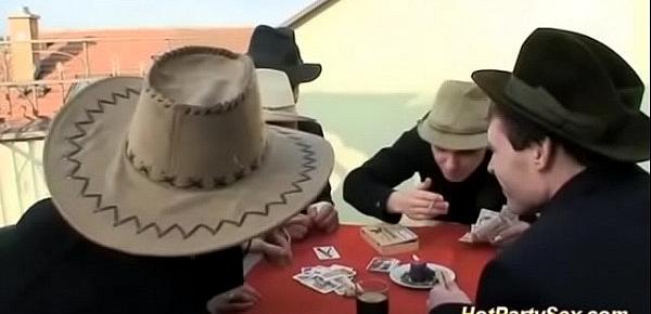  poker party ends in wild bukkake fuck orgy